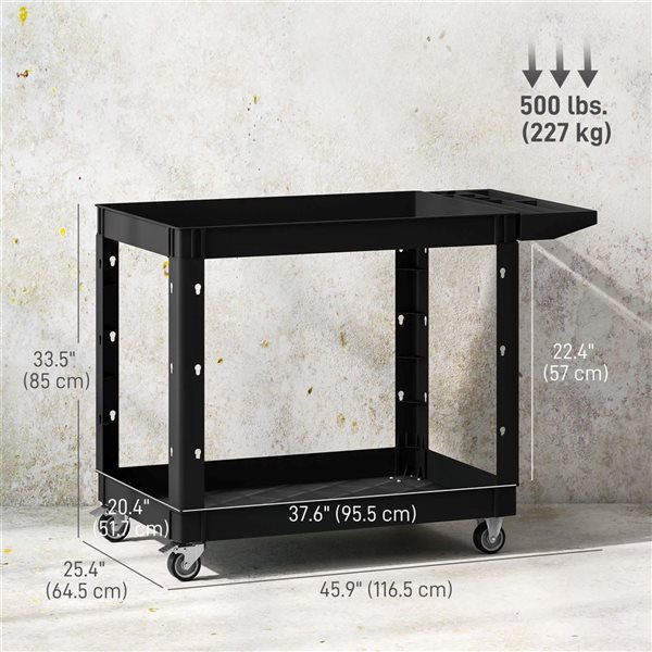 HOMCOM 2-Tier Rolling Tool Cart w/ 500-lb Capacity - Black