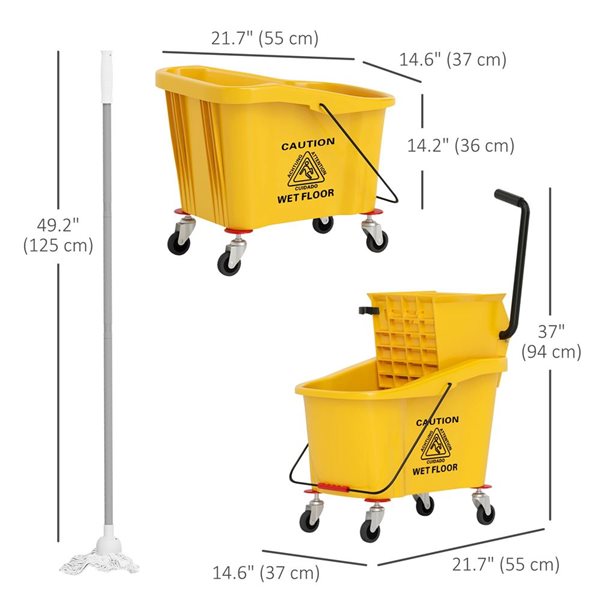 HOMCOM Mop Bucket w/ Wringer on Wheels for Floor Cleaning 36-L