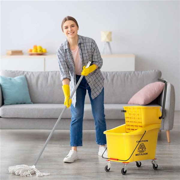 HOMCOM Mop Bucket w/ Wringer on Wheels for Floor Cleaning 36-L
