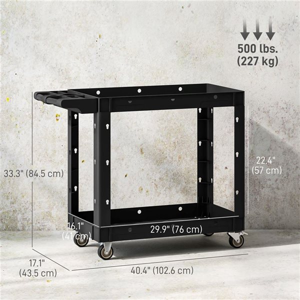 HOMCOM 2-Tier Rolling Tool Cart w/ Handle - Black