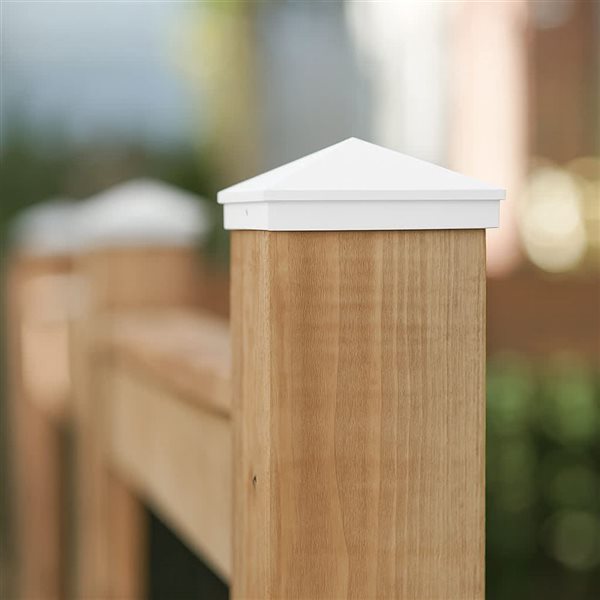 Nuvo Iron 6-in x 6-in Nominal and Undressed Aluminum Ornamental Pyramid White Post Cap - 4/Pkg