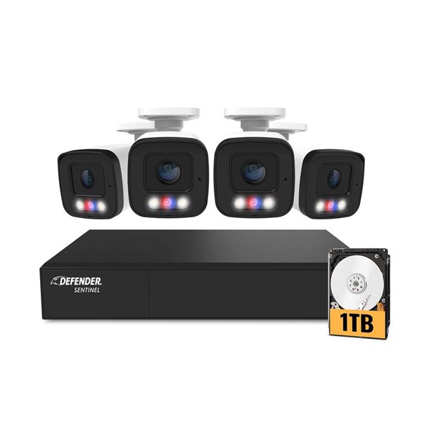 Defender Sentinel 4K Ultra HD Wired 8 Channel PoE NVR Security System, 4 Metal Cameras & 1TB HDD