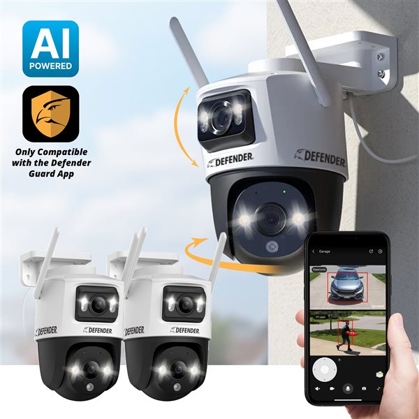Defender Guard Pro 3K PLUS Dual Lens PTZ Wi-Fi 6 Plug-in Security Camera  - 2 Pack