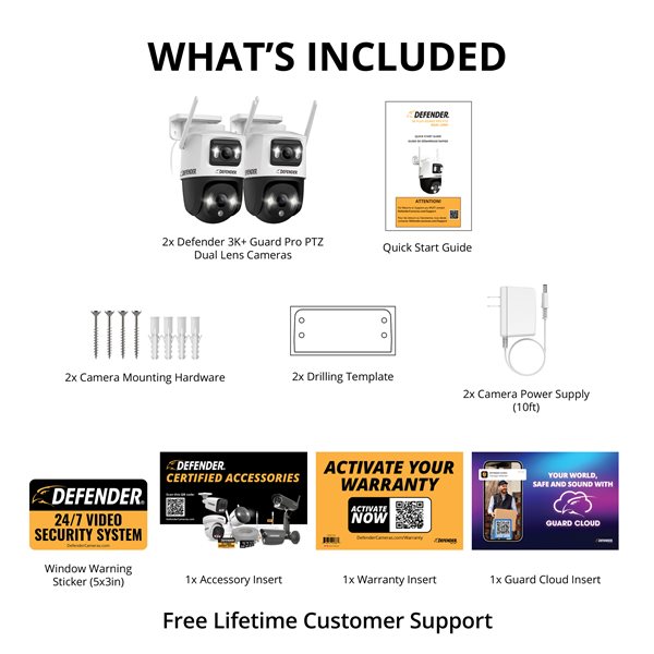 Defender Guard Pro 3K PLUS Dual Lens PTZ Wi-Fi 6 Plug-in Security Camera  - 2 Pack