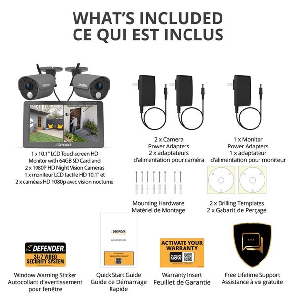 Defender PHOENIXHD Non-WiFi, Plug-in Power Security System with 2 Cameras & 10.1” HD Monitor