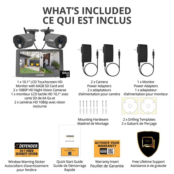 Defender PHOENIXHD Non-WiFi, Plug-in Power Security System with 2 Cameras & 10.1” HD Monitor