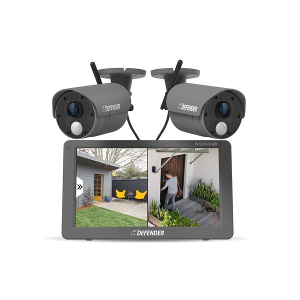 Defender PHOENIXHD Non-WiFi, Plug-in Power Security System with 2 Cameras & 10.1” HD Monitor