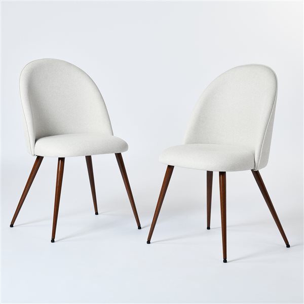 Homy Casa Set of 2 Modern Upholstered Dining Chairs with Wooden Legs - White