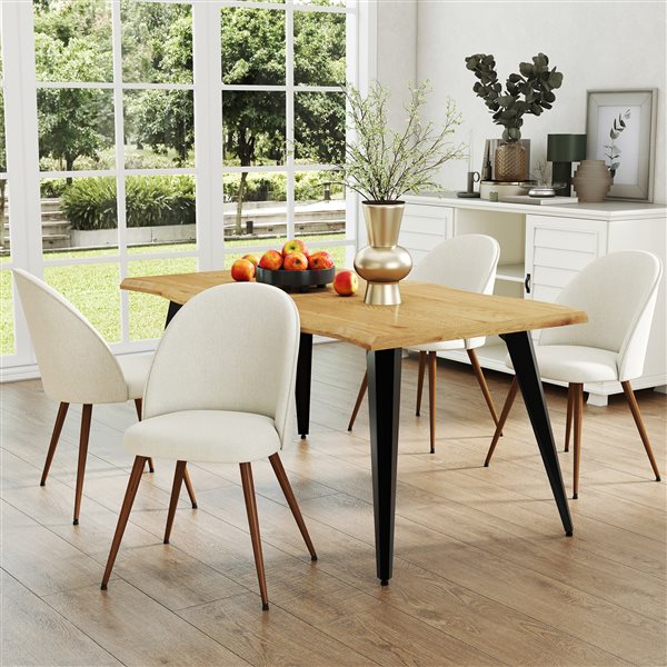 Homy Casa Set of 2 Modern Upholstered Dining Chairs with Wooden Legs - White