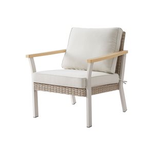 SONGMICS HOME Sencillo Off-White Rattan Outdoor Steel Lounge Chair w/ Cushions