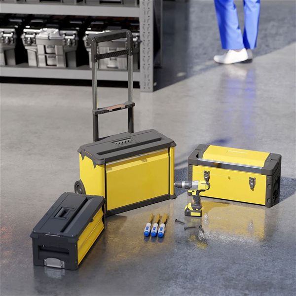 HOMCOM 3-in-1 Yellow Steel Stackable Tool Box Storage System