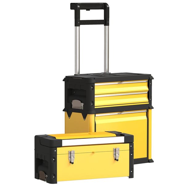 HOMCOM 3-in-1 Yellow Steel Stackable Tool Box Storage System