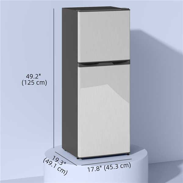 HOMCOM  4.6 Cu.Ft 2-Door Silver Mini Fridge with Freezer