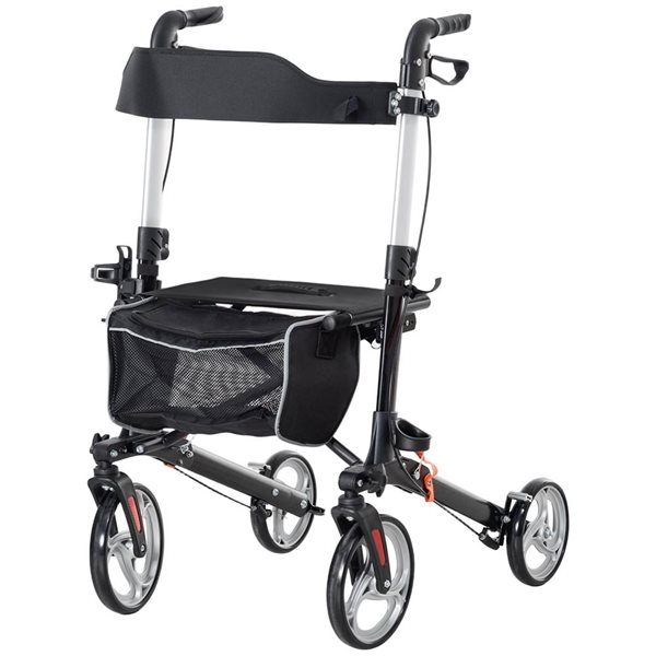 HOMCOM Black Folding Rollator Walker with Large Seat and Backrest