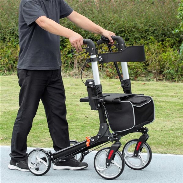 HOMCOM Black Folding Rollator Walker with Large Seat and Backrest