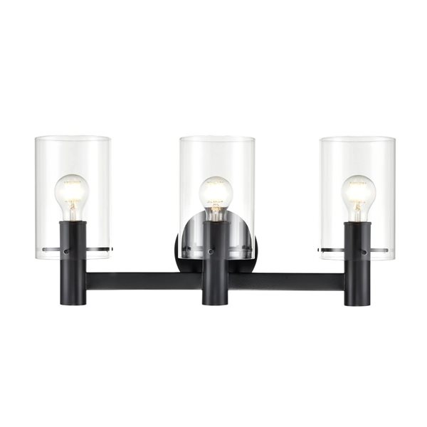Millennium Lighting Apolla 3-Light Matte Black Vanity w/ Clear Cylinder Glass Shades