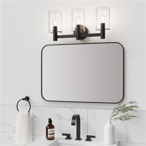 Millennium Lighting Apolla 3-Light Matte Black Vanity w/ Clear Cylinder Glass Shades