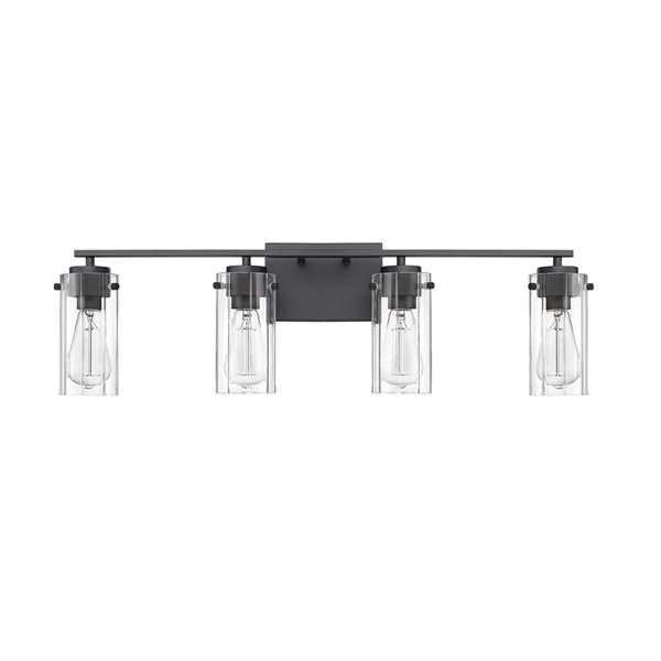 Millennium Lighting Serena 4-Light Matte Black Vanity w/ Clear Cylinder Glass Shades