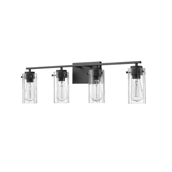 Millennium Lighting Serena 4-Light Matte Black Vanity w/ Clear Cylinder Glass Shades