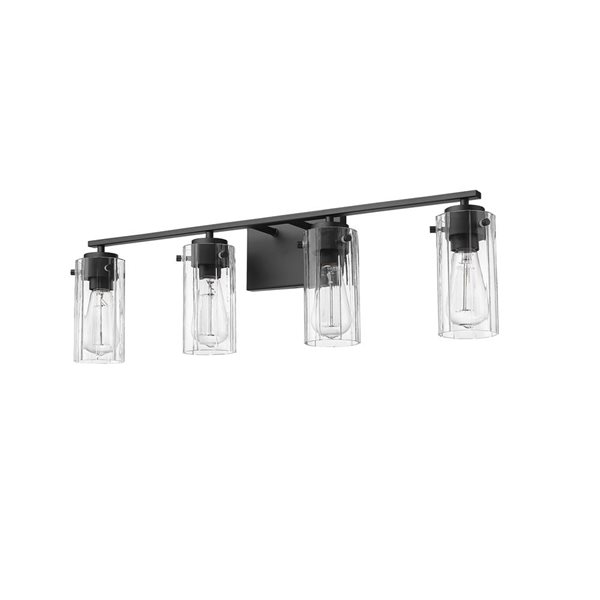 Millennium Lighting Serena 4-Light Matte Black Vanity w/ Clear Cylinder Glass Shades