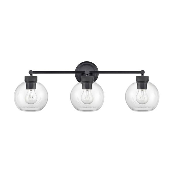 Millennium Lighting Jonatan 3-Light Matte Black Vanity w/ Clear Globe Glass Shades