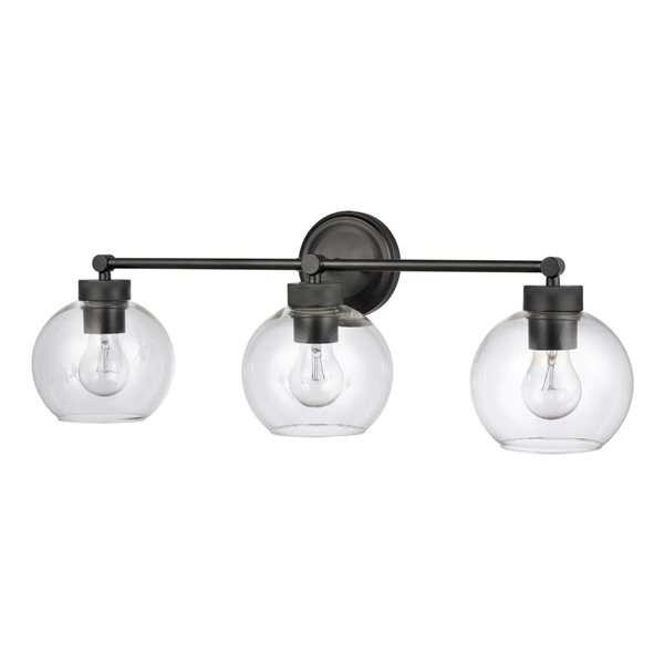 Millennium Lighting Jonatan 3-Light Matte Black Vanity w/ Clear Globe Glass Shades