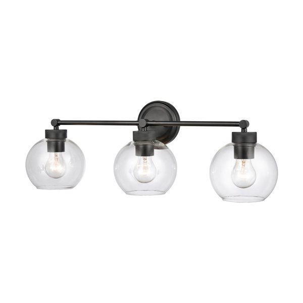 Millennium Lighting Jonatan 3-Light Matte Black Vanity w/ Clear Globe Glass Shades