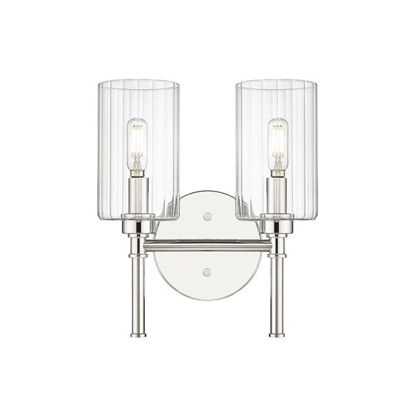 Millennium Lighting Chastine 2-Light Polished Nickel Vanity w/ Clear Cylinder Glass Shades