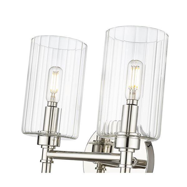 Millennium Lighting Chastine 2-Light Polished Nickel Vanity w/ Clear Cylinder Glass Shades