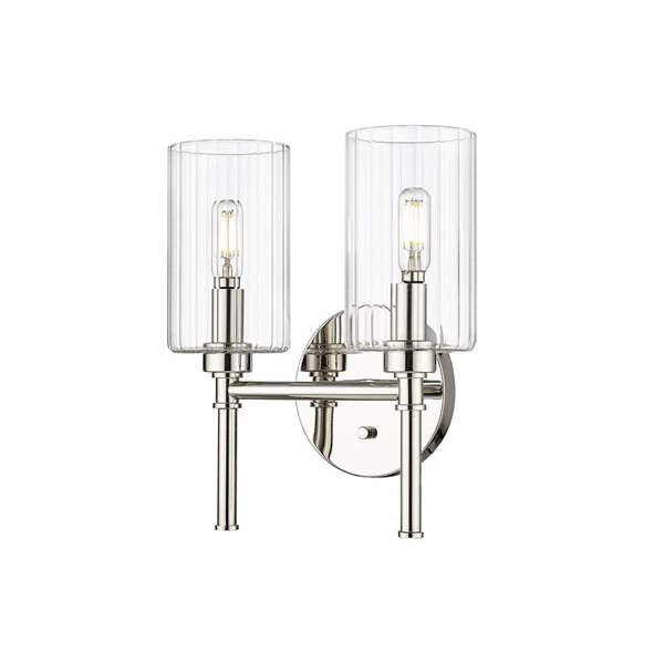 Millennium Lighting Chastine 2-Light Polished Nickel Vanity w/ Clear Cylinder Glass Shades
