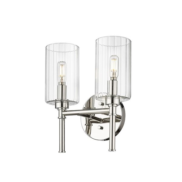 Millennium Lighting Chastine 2-Light Polished Nickel Vanity w/ Clear Cylinder Glass Shades