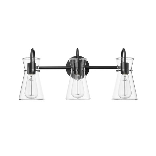 Millenium Lighting Camellia 3-Light Clear Glass Cone Vanity Light - Matte Black