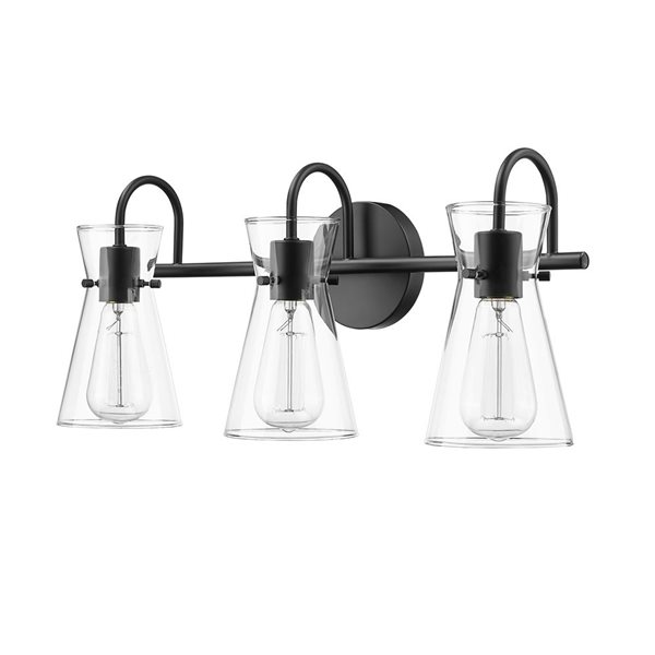 Millenium Lighting Camellia 3-Light Clear Glass Cone Vanity Light - Matte Black