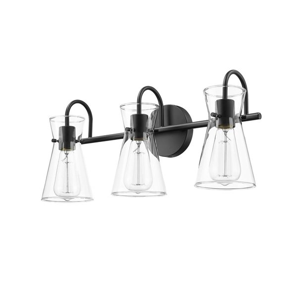 Millenium Lighting Camellia 3-Light Clear Glass Cone Vanity Light - Matte Black