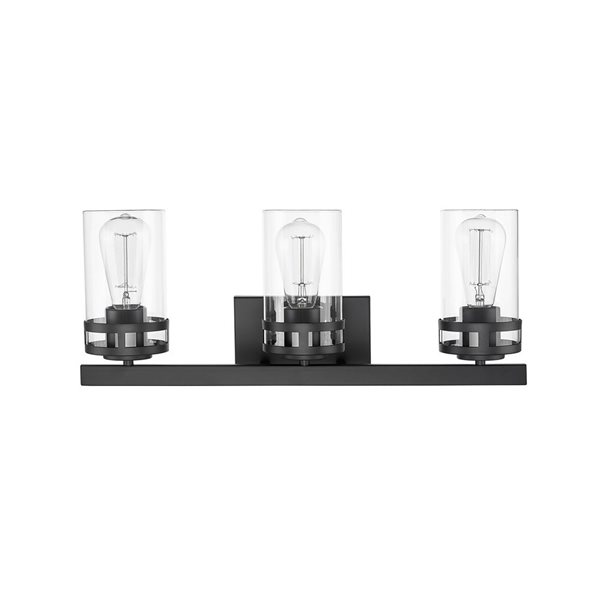Millenium Lighting Lunden 3-Light Clear Glass Cylinder Vanity Light - Matte Black