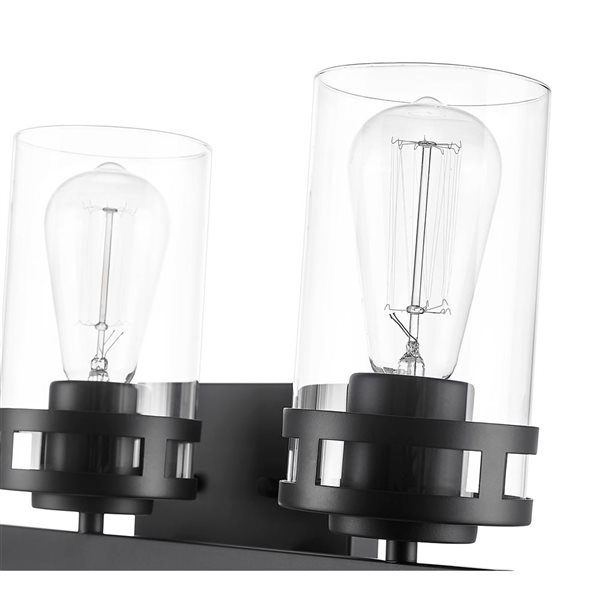 Millenium Lighting Lunden 3-Light Clear Glass Cylinder Vanity Light - Matte Black