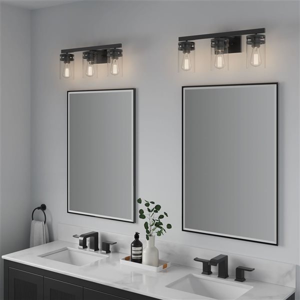 Millenium Lighting Lunden 3-Light Clear Glass Cylinder Vanity Light - Matte Black