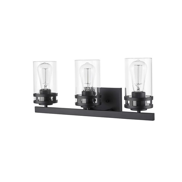 Millenium Lighting Lunden 3-Light Clear Glass Cylinder Vanity Light - Matte Black