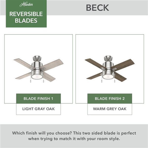 Hunter Beck 42-in Brushed Nickel-Reversible Blades Ceiling Fan