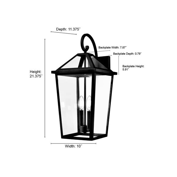 Millennium Lighting Eston 10 W x 21.38-in H Black Metal 2-Light Outdoor Lantern-Style Wall Sconce w/ Clear Glass