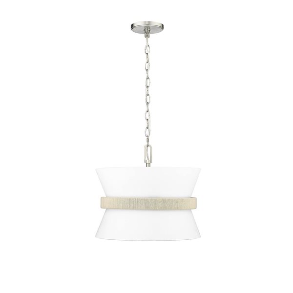 Millennium Lighting Kimbry 16.1 W x 14.1-in H Brushed Nickel/White/Natural 3-Light Pendant Light w/ Linen Drum Shades