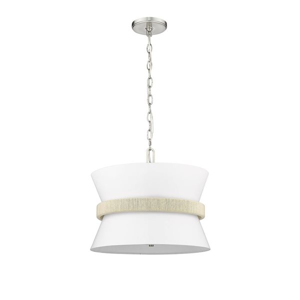 Millennium Lighting Kimbry 16.1 W x 14.1-in H Brushed Nickel/White/Natural 3-Light Pendant Light w/ Linen Drum Shades