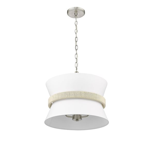 Millennium Lighting Kimbry 16.1 W x 14.1-in H Brushed Nickel/White/Natural 3-Light Pendant Light w/ Linen Drum Shades