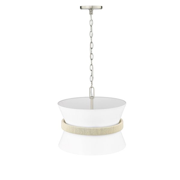 Millennium Lighting Kimbry 16.1 W x 14.1-in H Brushed Nickel/White/Natural 3-Light Pendant Light w/ Linen Drum Shades