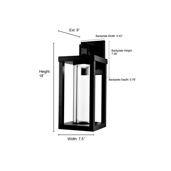 Millenium Lighting Dumont LED Rectangle Clear Flat Glass Outdoor Wall Sconce - Powder Coated Black