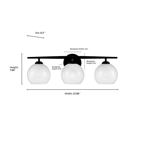 Millenium Lighting Kimorra 3-Light White Glass Globe Vanity Light - Matte Black