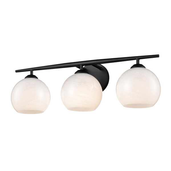 Millenium Lighting Kimorra 3-Light White Glass Globe Vanity Light - Matte Black