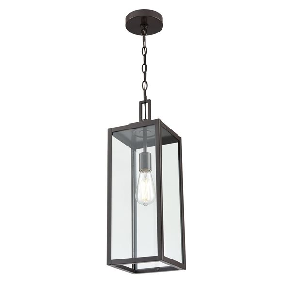 Millenium Lighting 1-Light Outdoor Square Clear Glass Chain Pendant Light - Powder Coated Bronze