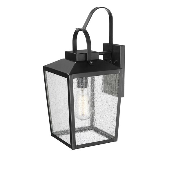 Millenium Lighting Devens 1-Light Square Clear Seeded Glass Outdoor Wall Sconce - Powder Coated Black