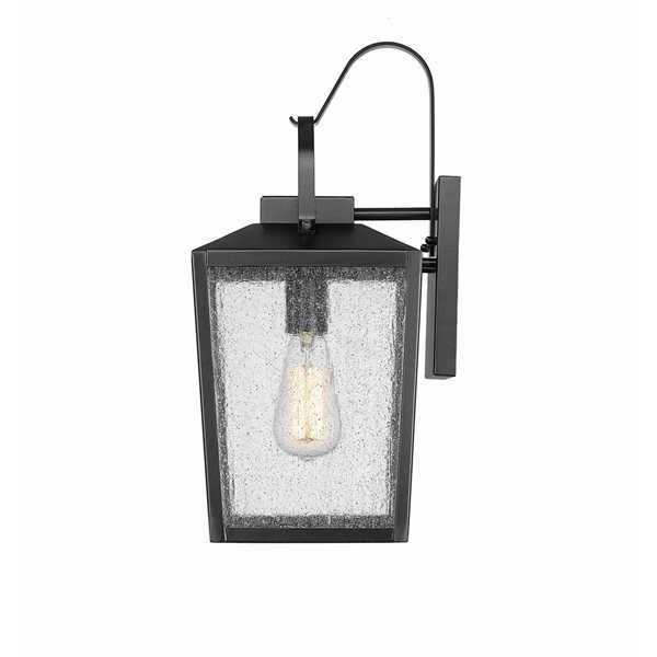 Millenium Lighting Devens 1-Light Square Clear Seeded Glass Outdoor Wall Sconce - Powder Coated Black